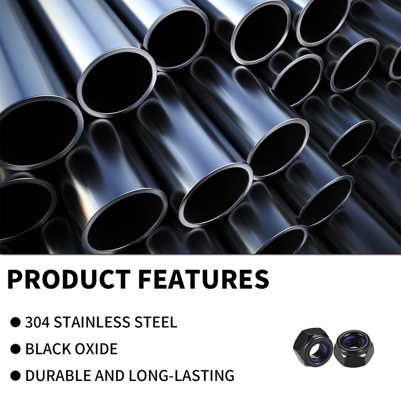 Pack of 50 Stainless Steel Nuts, Self-Locking Nuts, Stainless Steel,
