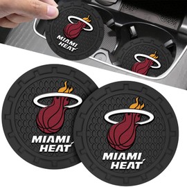 Heat Car Cup Holder Coasters,Miami Heat Car Cup Coasters for Cup Holder,2pcs Car Cup Holder Insert,Basketball Stuffs for Cars,Anti-Split Dust Proof Car Cup Mat,Silicon Car Coasters,2.75''