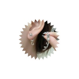 Aneneiceera Boho Cat Ear Jacket Earrings Silver Floating Cat Earrings Tiny 3D Cat Stud Earrings Hanging Cat Cute Earrings Jewellery for Women and Girls, Zinc, No Gemstone