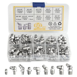 XINGYHENG 60Pcs Metric Hydraulic Grease Fitting Galvanized Steel M6 M8 M10 Straight 90 Degree 45 Degree Grease Fitting Assortment Kit
