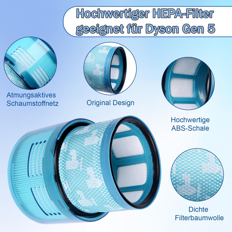 LOMGDOVC Gen5detect Filtro di ricambio con spazzola: filtro HEPA lavabile,