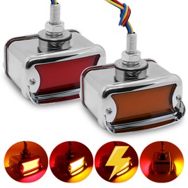 LENJIEMT 2PCS Double Face Amber Red 24 LEDs Pedestal Fender Lights With Chrome Visor, Bumper Marker lights Turn Signal Light Replacement For Heavy Truck Freightliner Peterbilt