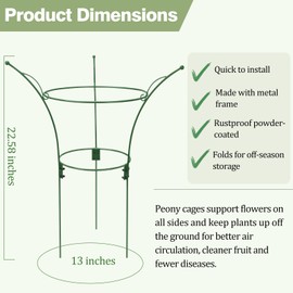 4 Pack Peony Cages and Supports Cages 13" D x 22.8" H Sturdy Metal Support Frame for Peonies & Roses Natural Bouquet Shape Garden Stakes for Outdoor Plants Flowers Ornamental