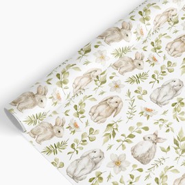 FYSUIMU Easter Bunny Wrapping Paper - Mini Roll - 17 In x 32.8 Ft Watercolor Rabbit Leaves Gift Wrap Paper for DIY Art Crafts Spring Holiday Party Supplies