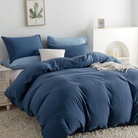 OAITE Navy Blue Duvet Cover King Size, Microfiber Duvet Cover with Zipper, Duvet Cover Set with 2 Pillow Shams, Soft Comforter Cover King Size, 104 x 90