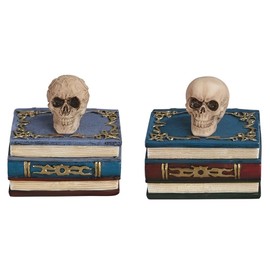 ICE ARMOR 2-PC Set 2.5" H Skull on Book Trinket Box Statue Sculpture Ornament Decoration Home/Room Decor Ideas for Housewarming, Holidays and Birthdays Great Collectible Addition