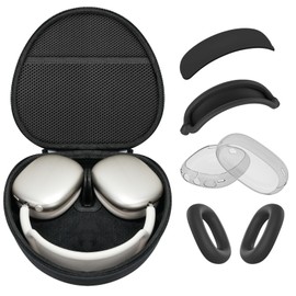 Hard Case for AirPods Max Supports Sleep Mode, Travel Carrying Headphone Case with AirPods Max Clear Ear Cups Cover/Silicone Earpad Case/Headband Cover,AirPod Max Protective Portable Storage Bag,Black