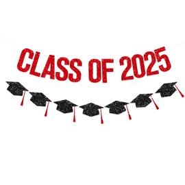FHGG Pre Strung Graduation Decorations Class of 2025 Banner Red Glitter College Banners Party Congrats Grad with Tassel Decor High Favors NO DIY for Supplies School Home Car Decorations