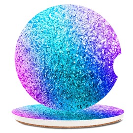 Ceramic Cup Holders Car Coasters for Women/Men,Cool Absorbent Drink Cup Car Holder Coasters with A Finger Notch 2.56" Pack of 2,Colorful Glitter Print