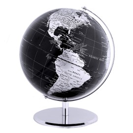 TOPGLOBE 20cm World Globe With a Metal Base – Educational/Geographic/Modern Desktop Decoration - Metallic Black