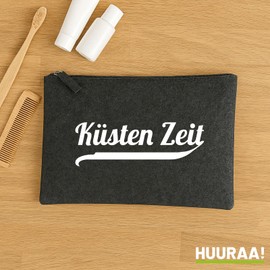 Huuraa Kulturbeutel Küsten Zeit Schriftzug Geschenk 1 Liter Charcoal Filz Küsten Zeit Geschenkidee