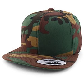 Trendy Apparel Shop Flexfit Brand Premium Classic Flatbill Snapback Cap, Camo, One Size