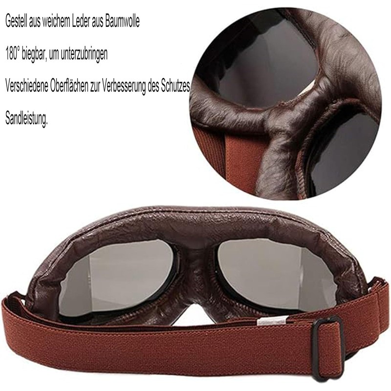 fufupaw Motorcycle Goggles Retro Motorcycle Goggles Windproof Aviator Goggles Windproof