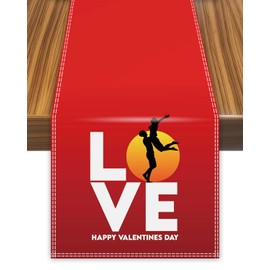 Valentine's Sun Velvet Fabric Table Runner, Happy Love Lover Valentines Day Tablecolth for Dining Home Decor