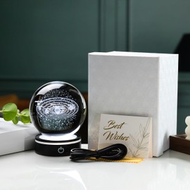 Solar System Model Crystal Ball 100mm 3.9inch - 3D Outer Space Astronomy Gifts Room Decor Crystal Sphere Unique Gifts for Men Him Best Birthday Dad Physics Science Teacher Night Light Planet Lamp