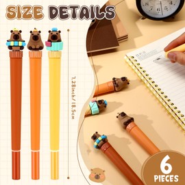Affrolling 6 Pcs Cute Fidget Spinner Pen Stress Reduce Rotating Pen Cartoon Capybara Office School Supplies Gifts for Birthday Adults Women Men, 0.5 mm Black Ink
