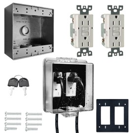 PILISPARK Universal Weatherproof Electrical Outlet Cover Kit with Lock,Outdoor Socket Cover Box with 2 pack 15 Amp TR Self Test GFCI Kit, Baby Proof Outlet Lock Box for Outdoor in-Use, 2-Gang