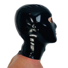 GREEFEI Black Latex Mask, Full Face Latex Masks Men Women Rubber Mask Zip Back, Latex Cosplay Costume, black