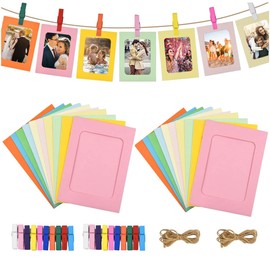 Hsthe Sea 20Pcs Colorful Paper Photo Frame with 20Pcs Clips and 2Pcs Hanging Ropes, 5.19x3.86 inch Paper Cardboard Picture Frames, Hanging Album Frame for Home School Office Wall Decoration