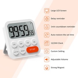 LIORQUE Kitchen Timer Digital Cooking Timer Magnetic Countdown Timer with Large LCD Display Loud Alarm Timer Clock 99 Hours Timers for Cooking & Kids & Teachers