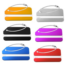 6 Pcs kclkda Metal Luggage Tags, Aluminium Suitcase Tags with Steel Loop and Name ID Card Tel Email Waterproof Suitcase Tags for Travel Bag, Checked Luggage, Suitcases, Laptop Bags, Backpacks-6 Color