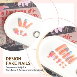 Square Press on Nails Long & Press on Toenails Set, French Tip Fake Nails Flower False Nails Press ons Pink Acrylic Toenails Full Cover Glue on Nails Glossy Stick on Nails for Women Manicure 48Pcs