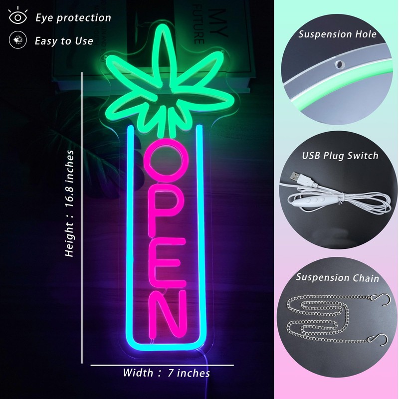 Green Leaf Neon Sign Dimmable Open Neon Lights for Wall