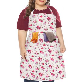 LOLOMLO Oversize Canvas Cotton Apron, Extra Large Aprons with 2 Pockets for Men & Women, Adjustable Neck with Long Strap Tear Resistant Plus Size Cooking, Gardening, Baking Aprons - Pink Flower