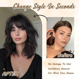 Flyroseing Hair Toppers for Thinning Hair, 6.5x6.5" Large Base Hair Topper with Fringe Clip in for Hair Loss Short 14 Inch Dark Brown Wavy Synthetic Wiglets Hair Pieces for Women Like Real Hair