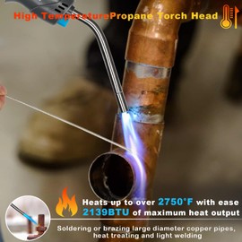 BLUEFIRE MRS-7014B Trigger Start Gas Welding Torch Head for Propane & MAP PRO Fuel,Extend 1.5" Burning Tube Nozzle Piezo Self Ignition Handhold Cylinder Soldering Brazing Triple-Point Flame