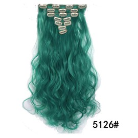 Teal Color Women Cosplay Party Daily Use Clip in Hair Extensions 20" 100g 7pcs 16clips Long Wavy Curly Easy Wear and Easy Care Clip on Hair Extension for Women - LaLuLoLi Hair