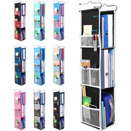 ABRA® 3 Shelf Hanging Locker Organizer for School, Work, Gym | Deep Shelves 6.5”x 9”| Eco-Friendly Fabric Healthy for Children | Adjustable School Locker Shelf from 3 to 2 Shelves (Black/White)