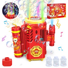 Skirfy Bubble Machine for Kids,Fireworks Bubble Machine with 300ml Bubble Solution,Bubble Maker Toy for Kids with Realistic Sound for Christmas,Chinese New Year,Birthday