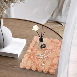 Scalloped Marble Decorative Tray,Luxury Natural Stone Bathroom Vanity Tray, Dresser Top Perfume Coffee Home Kitchen Toilet Sink Tray, Key Trinket Ring (Pink, 10.8 * 8)