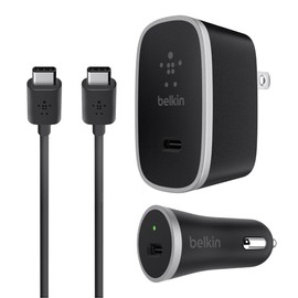 Belkin USB-C Car and Wall Rapid Charging Kit + 1 Meter C-C Cable for Many Many Devices that Support Type-C - Retail Packaging