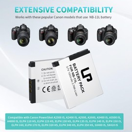 LP NB-11L Battery, 2-Pack 1000mAh Battery Compatible with Canon PowerShot A2300 is, A2400 is, A2500, A2600, A3400 is, A3500 is, A4000 is, ELPH 110 HS, ELPH 130 HS, ELPH 135 is, ELPH 140 is and More