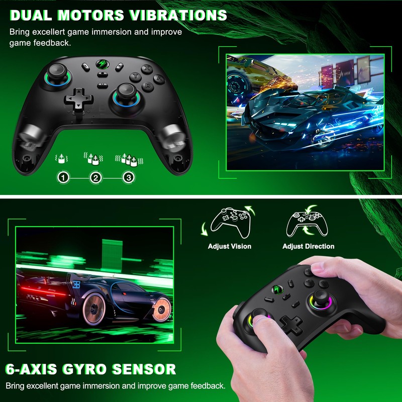 HELLCOOL Switch Controller mit Hall Joysticks, Kabellos Controller für Switch/Lite/OLED,