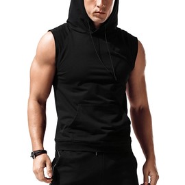 Babioboa Men's Hooded Tank Top Muscle Cut Off Gym Vest Training Hooded Bodybuilding Fitness Shirt Black