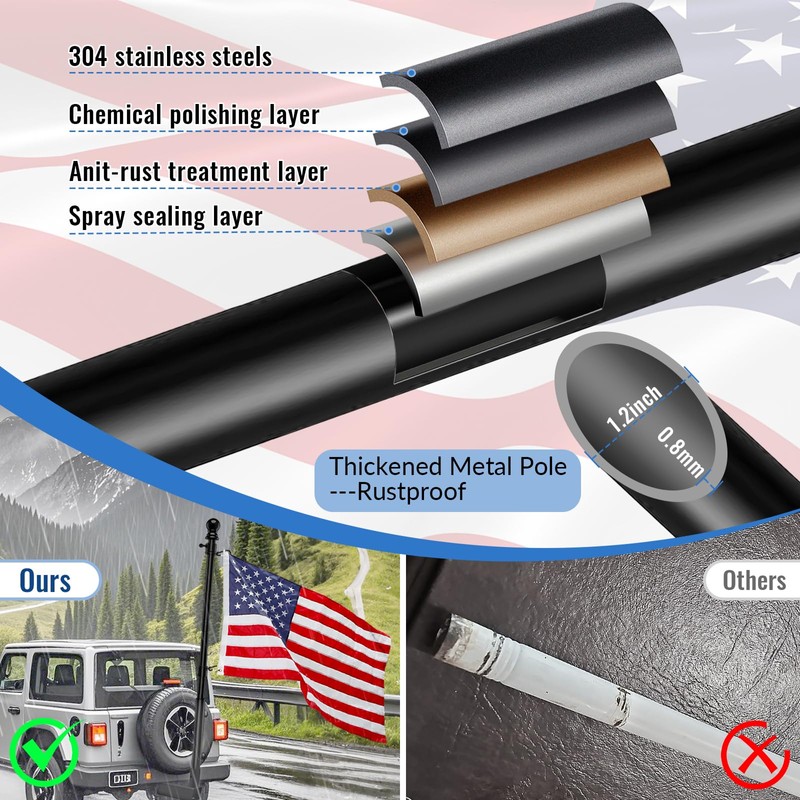 Truck Flag Pole with Hitch Holder – 5FT Heavy Duty