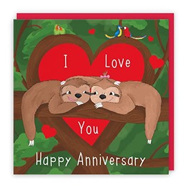 Hunts England Romantic Sloths Hugging Anniversary Card - I Love You - Happy Anniversary - Cute Animals Collection
