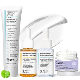 WEUD Skin Care Coreano 4 En 1 Kit, con 1 Crema Hidratante Niacinamida  1 Crema para Cuello  1 Serum Centella Asiatica  1 Serum Péptidos Propóleo,...  