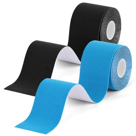 ACWOO Kinesiology Tape, 2 Rolls 5 m x 5 cm Professional Physio Tape, Waterproof Sports Tapes, 5 m, Skin-Friendly Therapy Tape, Elastic Kinesio Tapes for Sports Everyday (Black + Blue)