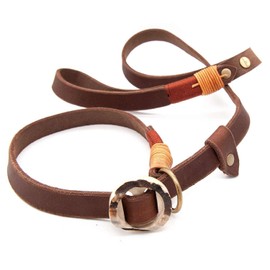 Slip Lead Leather 20 mm in Brown Burnt Amber Moxon Lead with Extraordinary Horn Pull Stop Robust and Elegant Dog Lead Made of High-Quality Greased Leather with Integrated Collar 150 cm