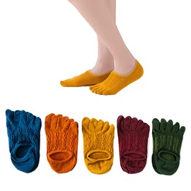 [Beauinnerty] 5本指ソックス レディース くるぶし 靴下 夏 綿メッシ フットカバー 脱げない 5本指靴下 指付きくつした 浅履き 滑り止め 5足セット 22-25cm
