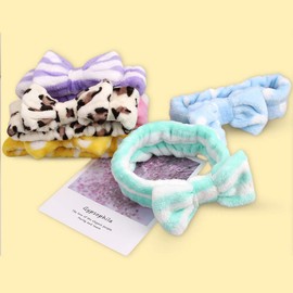 SPA Headbands for Washing Face Makeup Headbands with Bow Hair Band Women Facial Head Band Wrist Towel Wraps July 2 Shower Face Mask Green Blue Yellow Pink, 6 Pack