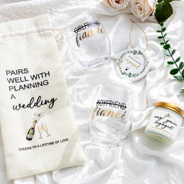 Engagement Gifts For Couples, Newly Engaged Fiance Gifts For Her Him Women Men, Future Mrs Just Enagaed Wine Glasses Bag Set With Candle And Ornament, Cool Engagement Decorations Party, Bride To Be