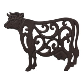 Ebros Gift 10.5" Wide Western Farm Bovine Cow with Lace Scrolls Design Cast Iron Metal Trivet Southwest Rustic Country Ranch Cows Vintage Decorative Accent for Wall Or Table Furniture