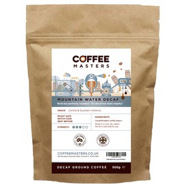 Coffee Masters Mountain Water Decaf Ground Coffee 500g - 100% Arabica Coffee Beans - Espresso Ground Coffee Suitable for Espresso Machines - Bold and Strong Flavour Ground Decaffeinated Coffee Beans