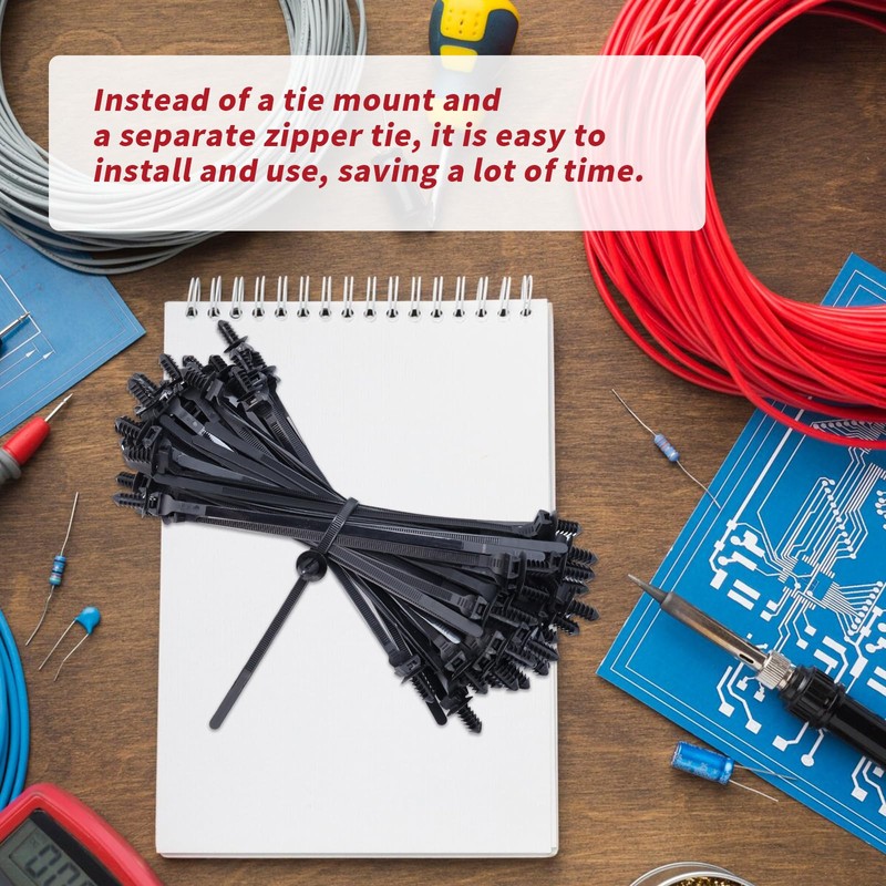 S SYDIEN Push Mount Zip Ties 50Pcs, Heavy Duty Black