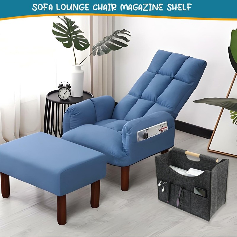 Foldable magazine storage basket, solid wood handle felt organizer, can
